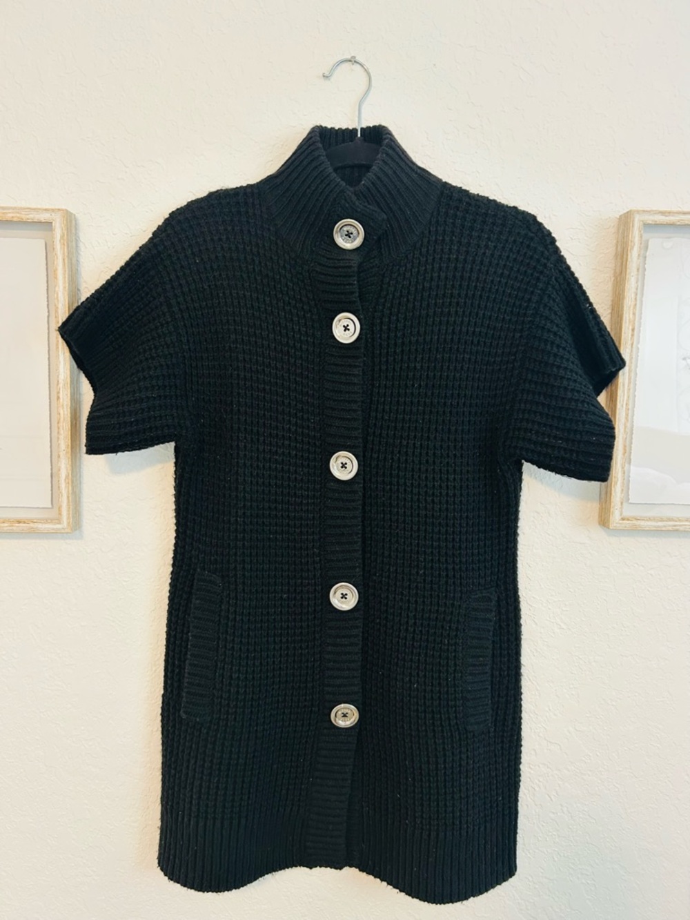 Michael Kors Black Knit Cardigan with Silver Logo Button